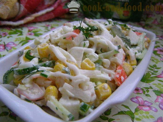 Heerlijke krab salade met maïs en eieren - hoe krabsalade koken maïs snel en lekker, met een stap voor stap recept foto's
