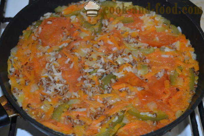 Kasha: Boekweit met rijst en groenten in een koekenpan - hoe boekweit met rijst garnituur samen te koken, stap voor stap recept foto's