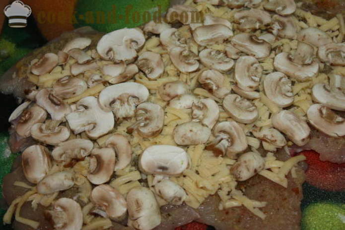 Meatloaf kipfilet gevuld met champignons en gehakt vlees in de oven - hoe je een gehaktbrood thuis, stap voor stap recept foto's te koken