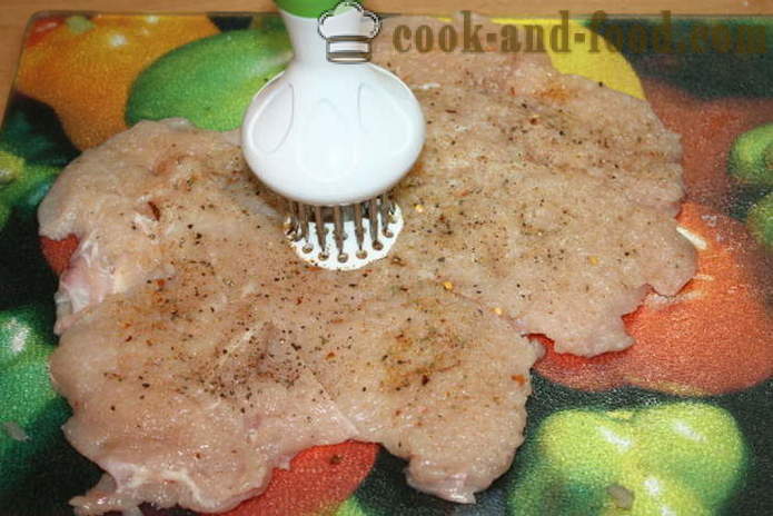 Meatloaf kipfilet gevuld met champignons en gehakt vlees in de oven - hoe je een gehaktbrood thuis, stap voor stap recept foto's te koken