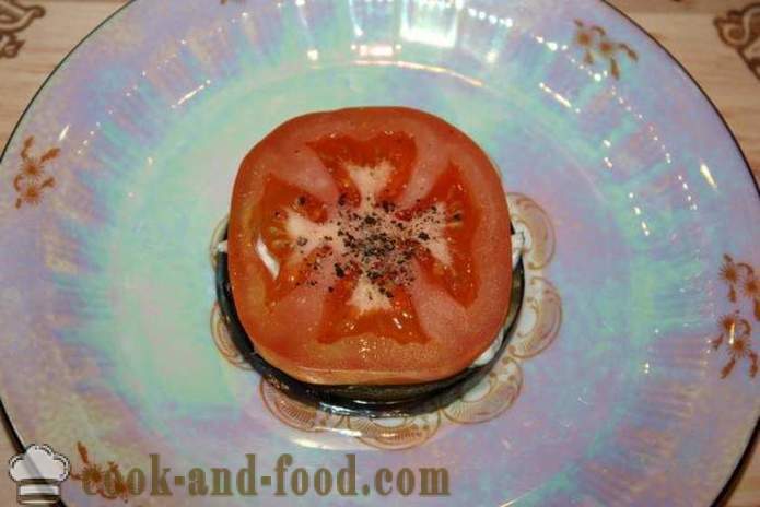 Koud voorgerecht van aubergine met tomaten en mozzarella - hoe voorgerecht van aubergine koken op een feestelijke tafel, een stap voor stap recept foto's