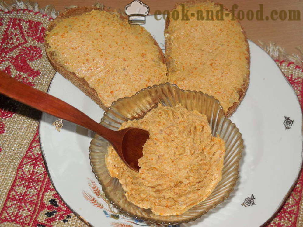 Classic Pate haring met gesmolten kaas en wortelen - hoe foie haring koken thuis, stap voor stap recept foto's