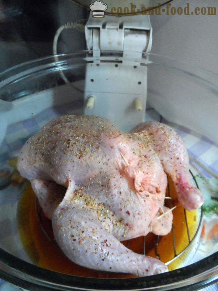 Kip gebakken met appels in aerogrill - hoe chicken geheel, stap voor stap recept foto's te bakken