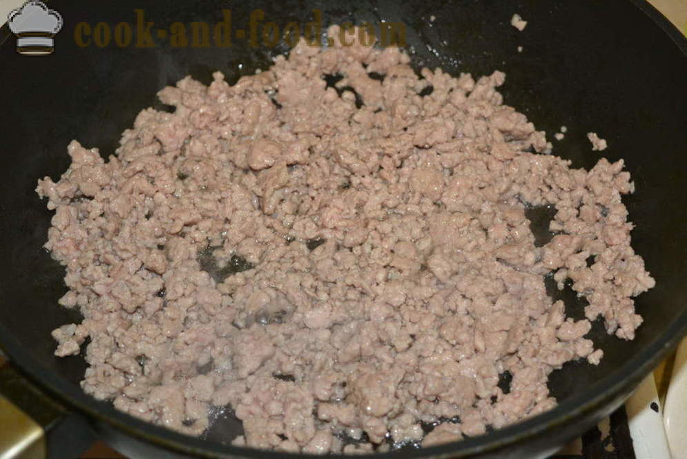 Gestoofde kool met gehakt vlees op skovorode- hoe je een heerlijke stoofpot van kok kool met gehakt, een stap voor stap recept foto's