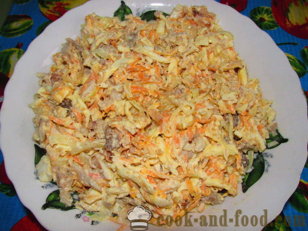 Salade met pannenkoeken eieren en kip - hoe je een salade met pannenkoeken, eieren, stap voor te bereiden voor stap recept foto's