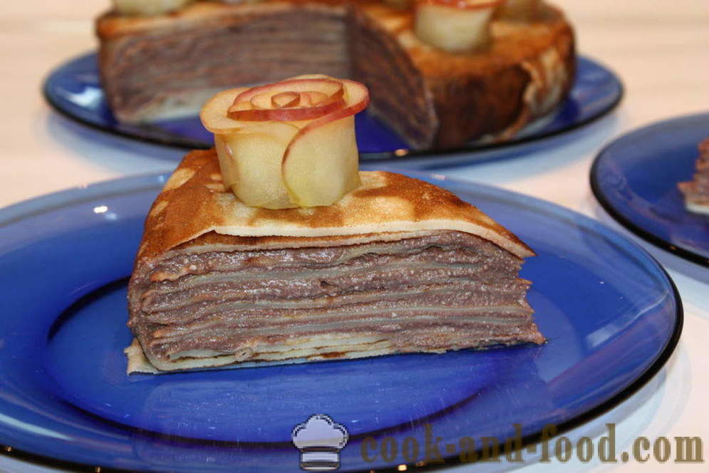 Pannenkoek taart met roomkaas en appel roses - hoe je een pannenkoek taart met wrongel, een stap voor stap recept foto's maken