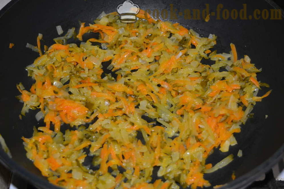 Zelfgemaakte augurk met champignons en komkommer - hoe om te koken zonder vlees en augurk gerst, stap voor stap recept foto's