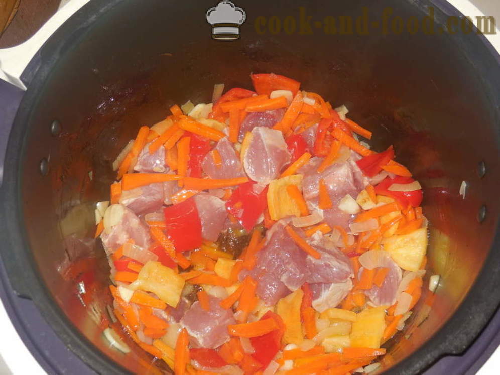 Gebakken aardappel met vlees en groenten - hoe je een stoofpot van aardappelen te bereiden met vlees in multivarka, stap voor stap recept foto's