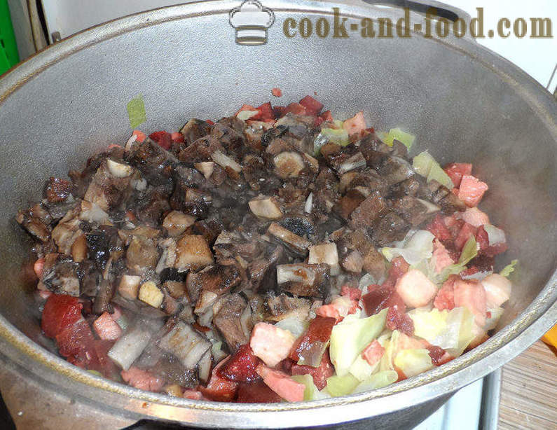 Bigus met de kool, vlees en champignons - hoe goed koken Bigus, een stap voor stap recept foto's