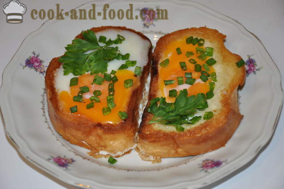 Ongebruikelijke eieren in het brood in de pan - hoe je een ongewone eieren te maken, stap voor stap recept foto's