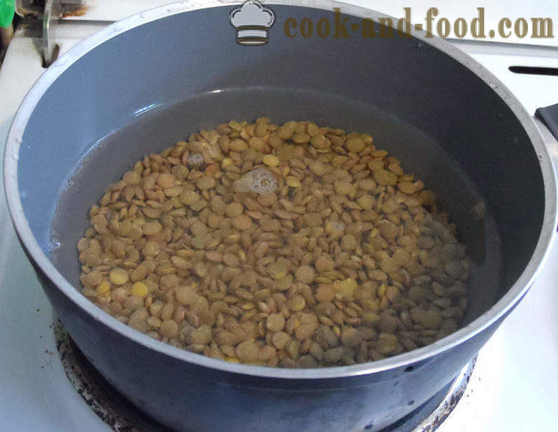 Pompoen en linzensoep - hoe soep van bruine linzen, stap voor stap recept foto's te koken