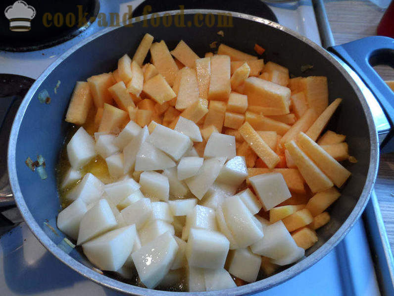 Pompoen en linzensoep - hoe soep van bruine linzen, stap voor stap recept foto's te koken