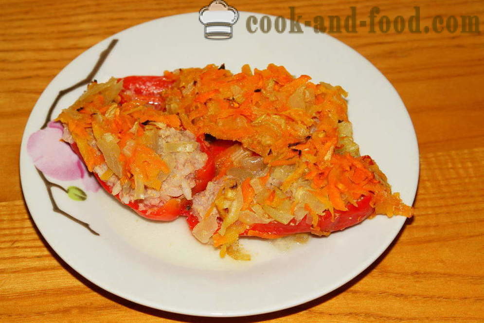 Dietary gevulde paprika's gebakken in de oven - hoe gevulde paprika met vlees en rijst koken, met een stap voor stap recept foto's