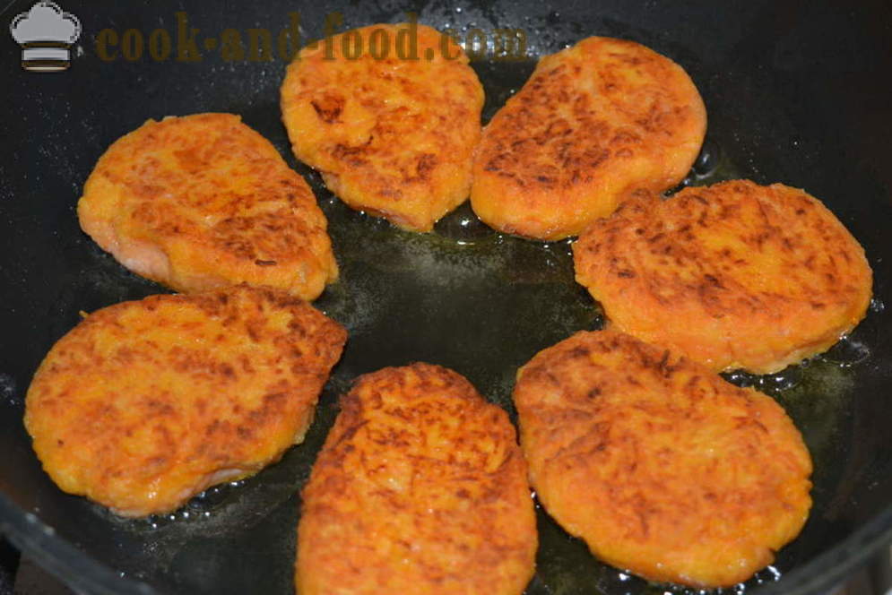 Classic Wortel hamburgers met griesmeel, zoals in de kleuterklas - hoe hamburgers koken gekookte wortelen in de pan, recept met stap voor stap foto's