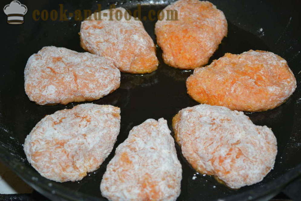 Classic Wortel hamburgers met griesmeel, zoals in de kleuterklas - hoe hamburgers koken gekookte wortelen in de pan, recept met stap voor stap foto's