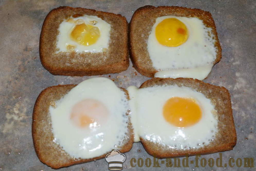 Bruin brood toast met ei - hoe u de toast van zwart brood in de oven, met een stap voor stap recept foto's