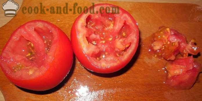 Original roerei of tomaten in een lekkere tomaat met ei en kaas - hoe roerei, stap voor stap recept foto's te koken