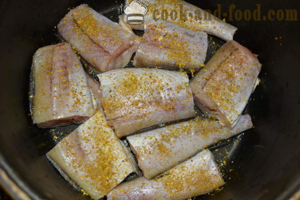 Pollock, gestoofd met uien, wortelen en tomaten in mayonaise - stap voor stap hoe u pollak stamppot koken met groenten in multivarka, het recept met een foto