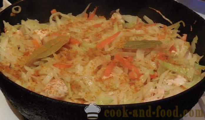 Gestoofde kool met kip, groenten en curry - hoe gestoofde kool koken met vlees kip - een stap voor stap recept foto's