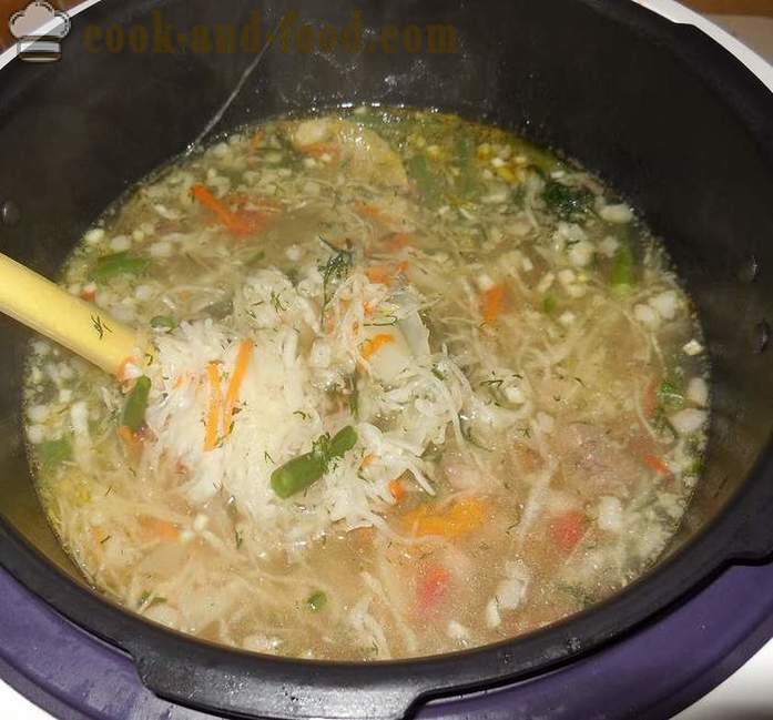 Soep van zuurkool in multivarka - hoe zure soep met taal koken en gekleed met knoflook en spek, een stap voor stap recept met foto's.