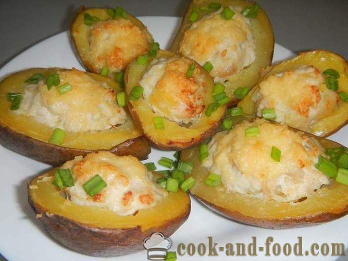 Gebakken aardappelen met gehakt vlees en kaas - zoals gebakken aardappelen in de oven, het recept stap voor stap met foto's.