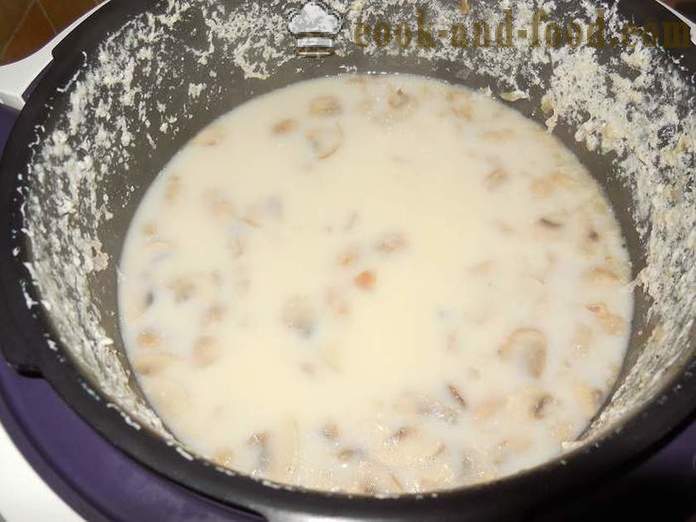 Kaas soep met gesmolten kaas, champignons en kip - hoe kaas soep in multivarka, stap voor stap recept met foto's koken.