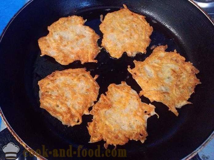 Heerlijke aardappel pannenkoeken, aardappel pannenkoeken uit aardappelen of aardappel pannenkoeken - hoe pannenkoeken, eenvoudige stap voor stap recept met foto's koken.