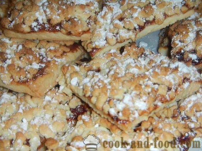 Shortbread koekjes met jam en kruimels uit de test - hoe je koekjes met kruimels op de top, stap voor koken voor stap recept versnipperd gebak met foto's.