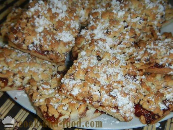 Shortbread koekjes met jam en kruimels uit de test - hoe je koekjes met kruimels op de top, stap voor koken voor stap recept versnipperd gebak met foto's.