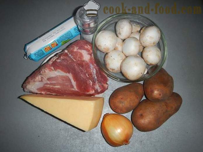 Aardappelen in het Frans in de oven - een foto-recept hoe je aardappelen te bereiden in het Frans met varkensvlees en champignons