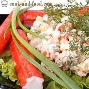 Krabsalade - recept voor een klassiek en eenvoudig, met foto's. Hoe maak je een heerlijke krab salade met maïs, rijst en komkommer koken