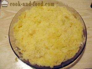 Mimosa salad - turn-based klassieke recept met kaas, boter, ingeblikt voedsel en aardappelen (foto, video)