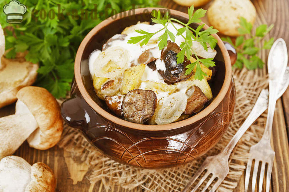 Aardappel Recept met champignons, gestoofd in een pot